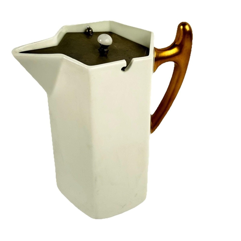 Vtg Wedgwood Art Deco Coffee Pot White Gold Handle EPNS Silverplate Lid 1940s